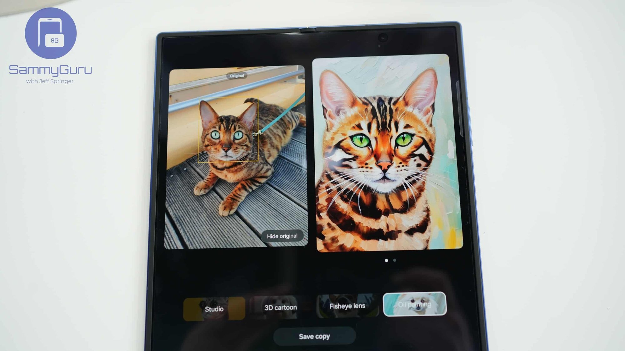 Pet Portrait AI oil painting style transfer on Galaxy Z Fold